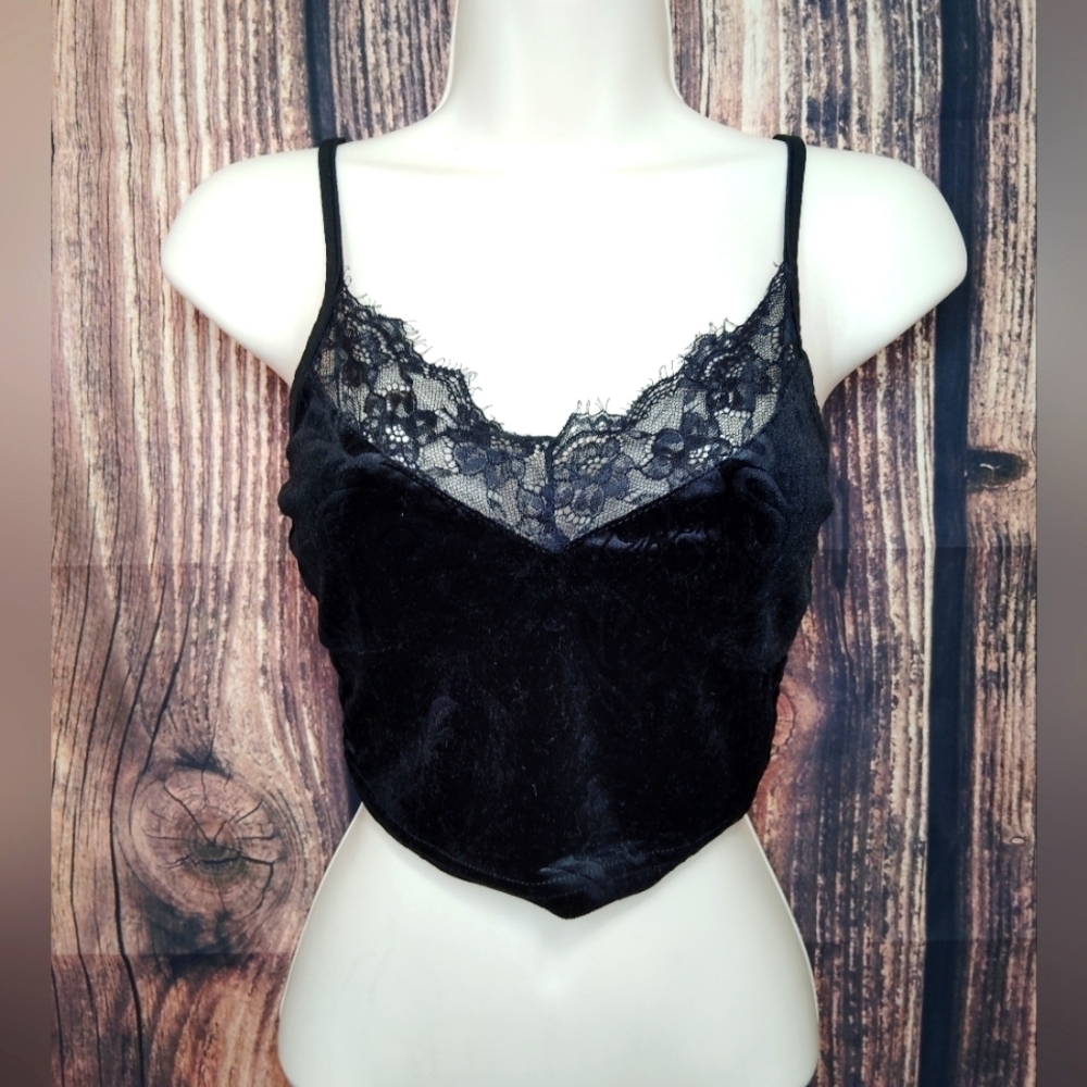 Cider women's crushed velvet lace corset bandeau top (NWOT) size XS
